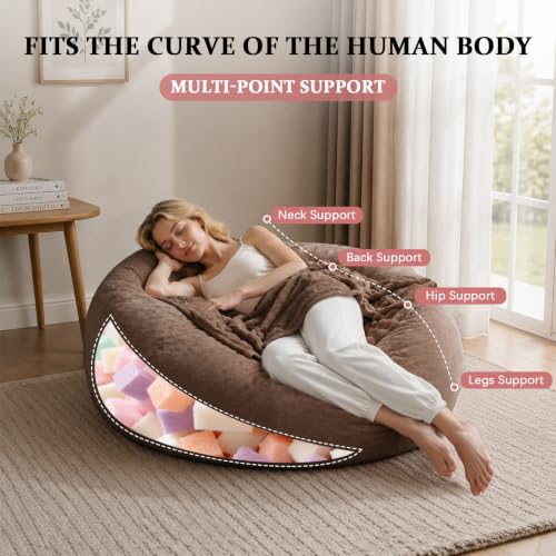 Image of Memory Foam Bean Bag Chair for Adults, 4FT Coffee