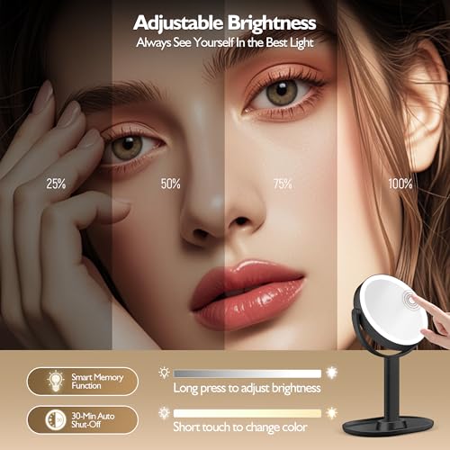 MOMOKUBA Makeup Mirror with Light, 30X Magnifying & Height Adjustable, Magnifying Mirror with Light 3 Lighting Modes and Stepless Dimming, Vanity Mirrors for Bathroom, Birthday Gift for Women, Black - Cosy Home Interiors MOMOKUBA Makeup Mirror with Light, 30X Magnifying & Height Adjustable, Magnifying Mirror with Light 3 Lighting Modes and Stepless Dimming, Vanity Mirrors for Bathroom, Birthday Gift for Women, Black - Image 3