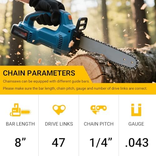 5 Pack 8" Chainsaw Chain 1/4" Pitch .043" Gauge 47DL β Low Kickback Semi-Chisel Replacement for IMOUMLIVE, Seesii, DocSmart Mini Chainsaw - 2