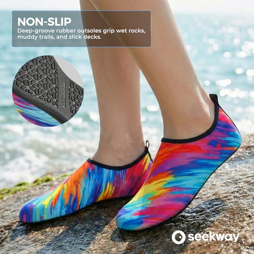 Image of SEEKWAY Water Shoes Women Men Adult Quick-Dry Aqua Socks Barefoot Non Slip for Beach Swim River Pool Lake surf Black SK002(U)
