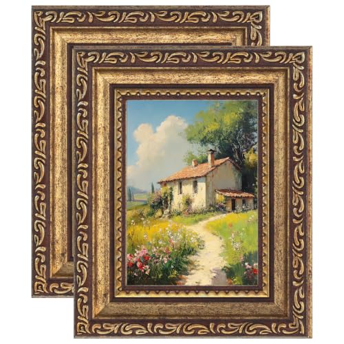 eletecpro 3x4 Vintage Picture Frame, Glass Cover, Bronze Gold, 2-Pack