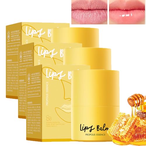 Bálsamo labial de propóleo y mantequilla de labios de miel, mascarilla labial hidratante orgánica durante la noche para labios secos y agrietados, cuidado de labios duradero de 12 horas (3Pcs)