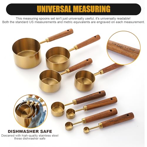 Set dorado de 8 tazas y cucharas medidoras de acero inoxidable miniatura 4
