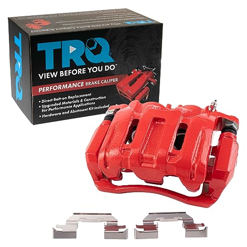 Image of TRQ Front Left Brake Caliper w /Bracket Performance Red Drivers Side | For 2007-2012 Acura RDX 2010-2011 Honda Accord Crosstour 2007-2016 CR-V 2005-2010 Odyssey