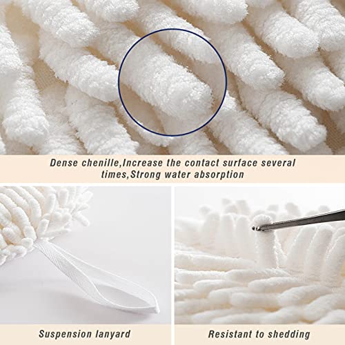 Remant Hand Towel, Soft Handle Chenille Hand Towels, Multi-Function Fuzzy Ball Towel For Bathroom Kitchen,3Pcs Hanging Hand Towel(White,Grey,Blue) #TOP3