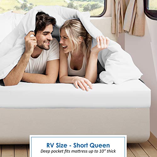 Image of Nestl White Short Queen Sheets for RV, Hotel Luxury RV Queen Sheets Set, 6 Piece Fitted Bed Sheet Set and Pillowcases, Super Soft, Wrinkle-Free, and Breathable Camper Bedding
