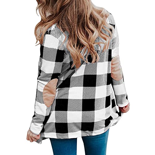 Plaid Shacket Womens Fall Jackets Open Front Lightweight Cardigan Long Sleeve Casual Shirts Trendy Tops For Women White #TOP3