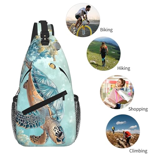 Image of SUPLUCHOM Sling Bag Turtle Sea Coral Ocean Hiking Daypack Crossbody Shoulder Backpack Travel Chest Pack for Men Women