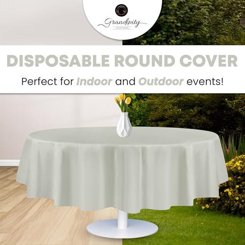 Image of Grandipity 24 Pack Premium Disposable Plastic Tablecloth 84 inch Inch Decorative Round Table Cover - Light Grey