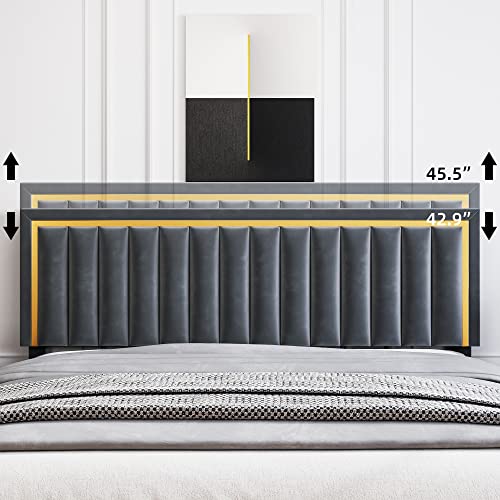 Senfot Full Size Bed Frame, Velvet Upholstered Platform Bed With Adjustable Tufted Headboard And Heavy Duty Metal Foundation With Wood Slats Supports No Box Spring Needed In Gray #TOP5