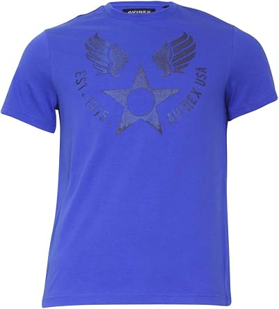 Avirex Mens Wingstar Short Sleeve Crew Neck Operator Blue Cotton T-Shirt Sz XL