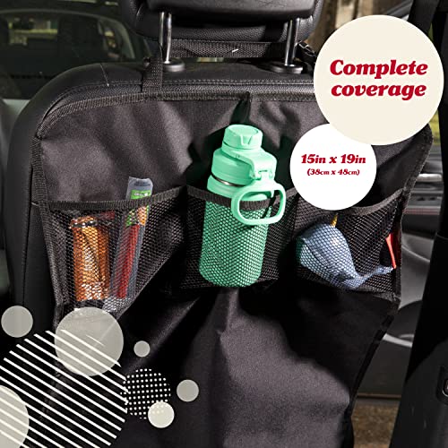 Image of Lusso Gear Seat Back Protector - 2-Pack Kids Kick Mat & Car Seat Organizer - Waterproof Oxford Backseat Cover - 3 Mesh Pockets for Car Organization, Black
