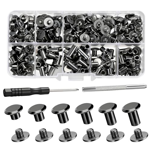120 Juegos Remaches Tornillo de Encuadernacion Tornillos de Chicago M5 x 4/6/8/10/12mm remaches para cuero,Remaches de rosca para decoración de cuero,Bolsos,Libros,equipaje,Collares,manualidades
