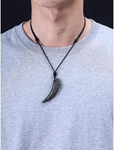 COAI Gems Wolf Tooth Obsidian Stone Amulet Pendant Necklace