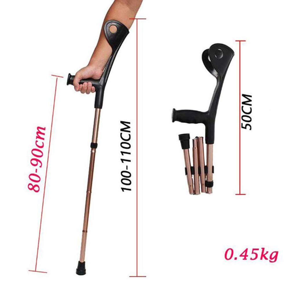 Crutch Folding Elbow, Aluminum Alloy, Four Folds, Elbow, Forearm Crutch Elbow Crutches Foldable Ultralight Aluminum Assistance Hight Adjustable(100-110) cm