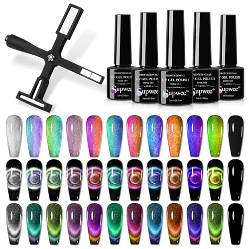 SUPWEE 12 Colors Cat Eye Gel and Multi-Function Magnetic Stick