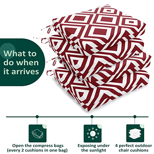 Harborest Indoor/Outdoor Chair Cushions Set Of 4 Waterproof,Square Corner Outdoor Cushions For Patio Furniture - Patio Chair Cushions With Ties,18.5"X16"X3",Square Red #TOP4