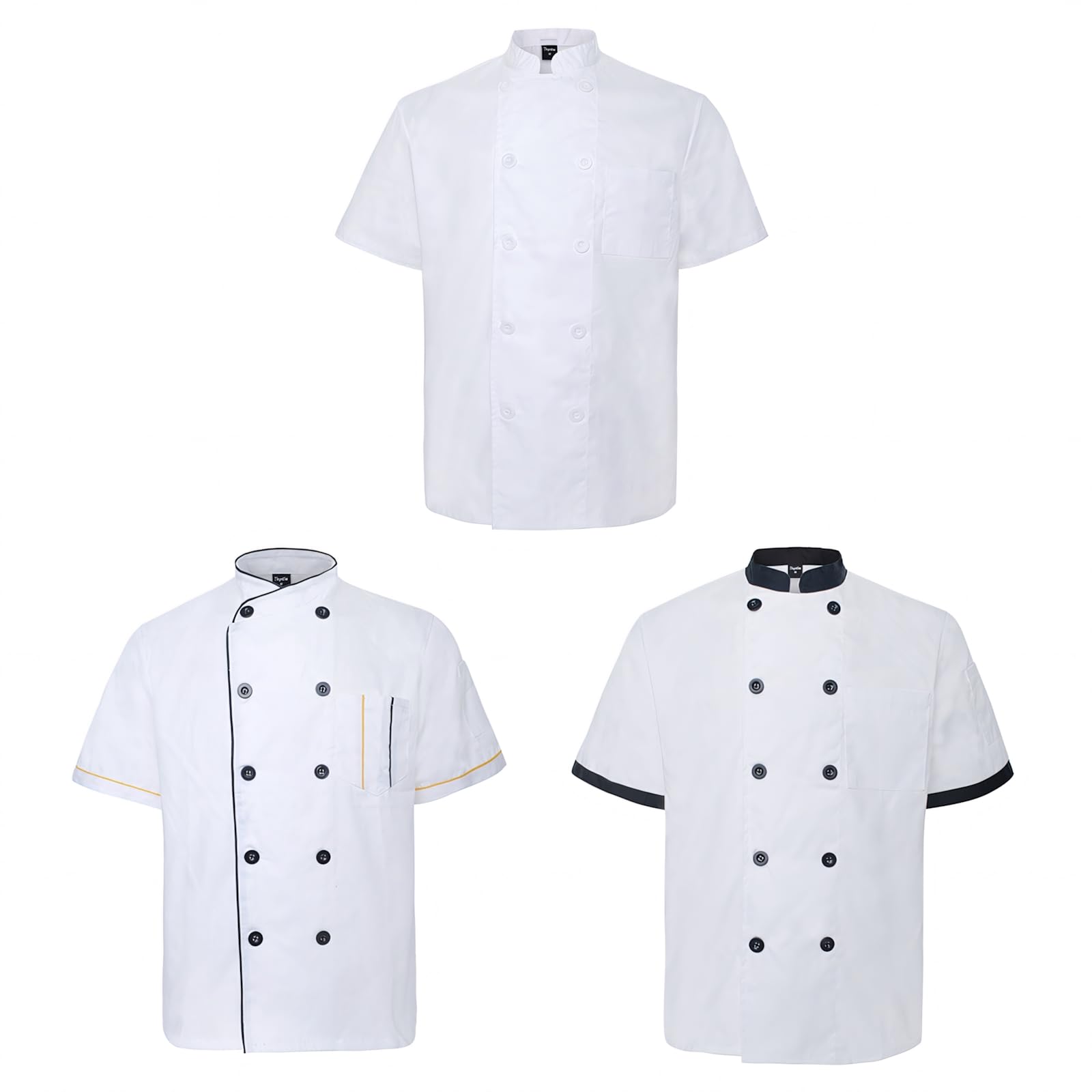 TopTie 3 Kurtki kucharz dla mężczyzn i kobiet Kurtki Kuchnia Krótki rękaw Chef Uniform Odzież dla hotelarstwa Restauracja, Zestaw 2, XS