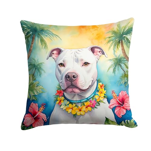 Caroline's Treasures Luau Party Decorative Throw Pillow, 18Hx18W, Pit Bull Terrier 6489