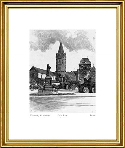 Akwaforta ręcznie drukowana monochromia Eisenach, Karlsplatz z Bruck, odbitka na papierze, nie oprawiona, grafika artystyczna, sztuki projektowania, druk artystyczny