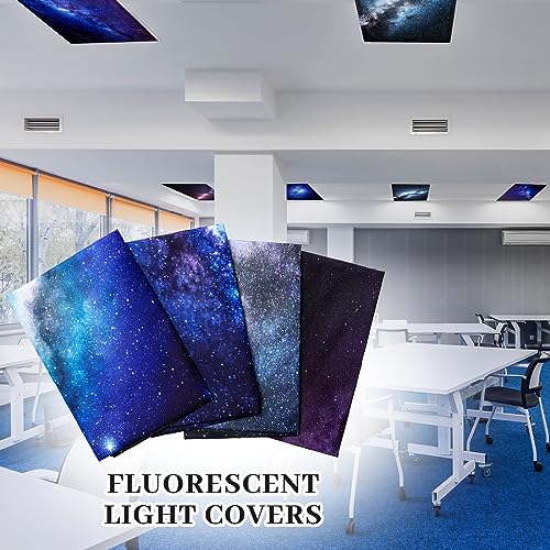 Image of ROCEEI Pack of 4 Fluorescent Light Covers for Ceiling Lights, 4 x 2 Ft, Magnetic Light Covers for Classroom Office Home School Ceiling Decor(Galaxy)