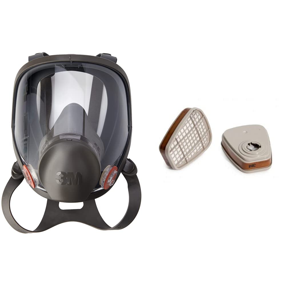 3M 7100015052 6900 maschera completa in silicone, taglia L, nero/grigio & Filtro per Vapori Organici 6055, A2 per le Serie 6000 E 6500, 1PR/PK