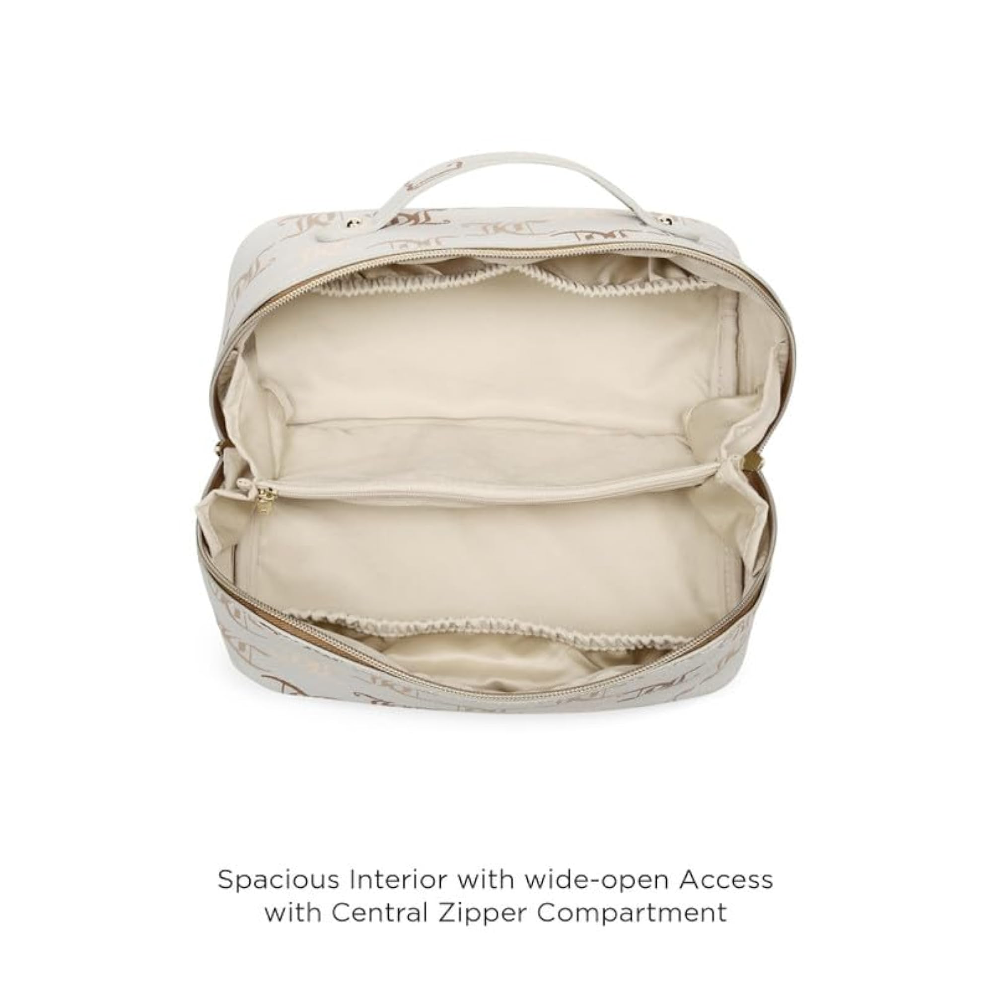 Women's Travel Toiletry Case Monoglam, Beige & Gold Makeup Pouch