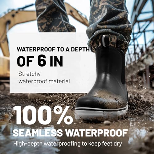Furuian Men's Steel Toe Rain Boots Rubber Work Boots Waterproof Safety Shoes Ankle/Short Mud Boots Non Slip Chelsea Rain Shoes for Outdoor, Agriculture and Industrial Working3