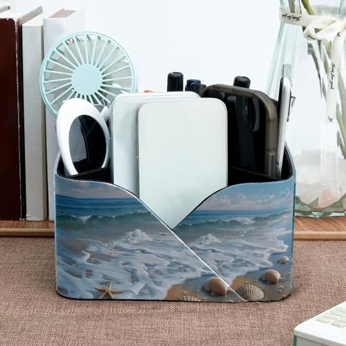 Porte-stylo rectangulaire mer et coquillages à double compartiment