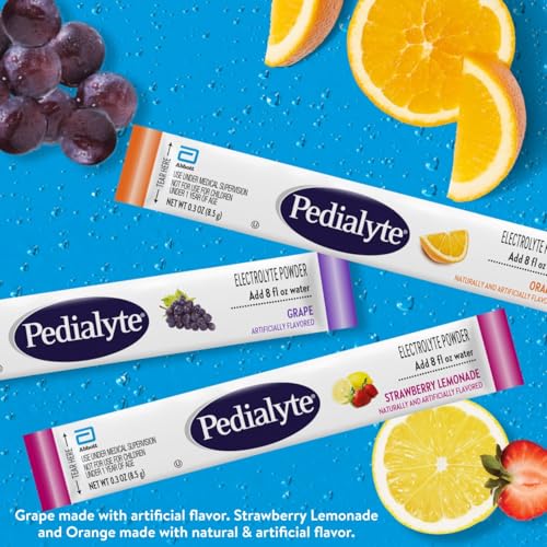 Image of Pedialyte Electrolyte Powder | Hydration Drink for Kids & Adults | Variety Pack: Grape, Strawberry Lemonade, and Orange, 24 Powder Packets