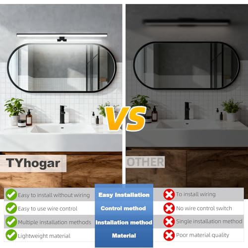 Image of 28 inch Plug in Bathroom Light Fixtures Matte Black Vanity Lights,11W LED Picture Light 3 Installation Methods 6600K White-Light Vanity Light Bar Wall Sconce for Bedroom /Living Room /Kitchen