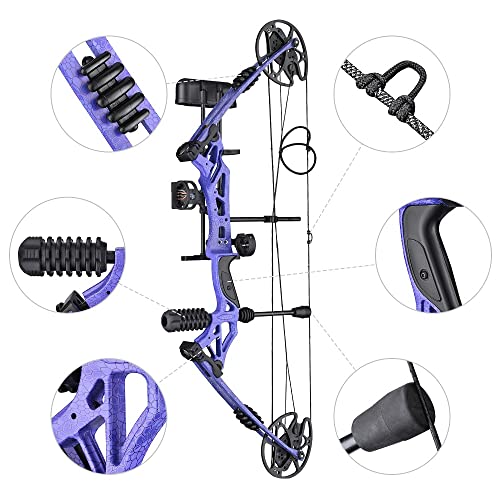 Archery Compound Right Bow Kit 12 Carbon Arrows Aluminum Alloy Riser 320 Fps Ibo 17"-29" Draw Lengths Stainless Steel Cable Guard With String Silencer Peep Hole Us Delivery (Blue) #TOP3