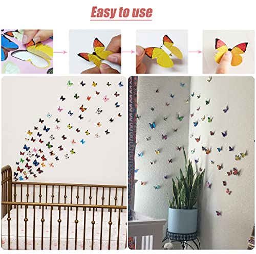Tianorcan 80 Stück 3D Schmetterlinge Deko Schmetterling Wandaufkleber Dekoration Wandtattoo Abnehmbare Wandaufkleber Heimdeko Schlafzimmer Deko