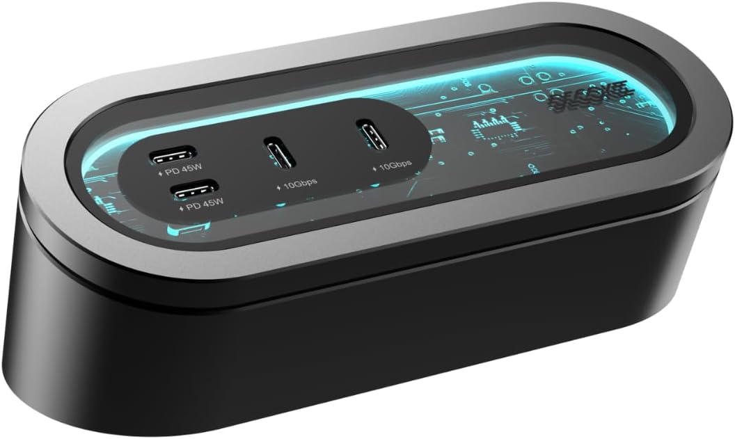 DK-HUB2 Transparent RGB Magnetic USB-C Hub 10Gbps 4-Port, 3X USB-C 3.2 Gen2 + 1x USB-A, 45W Charging Stand for Phone/SSD (Silver)