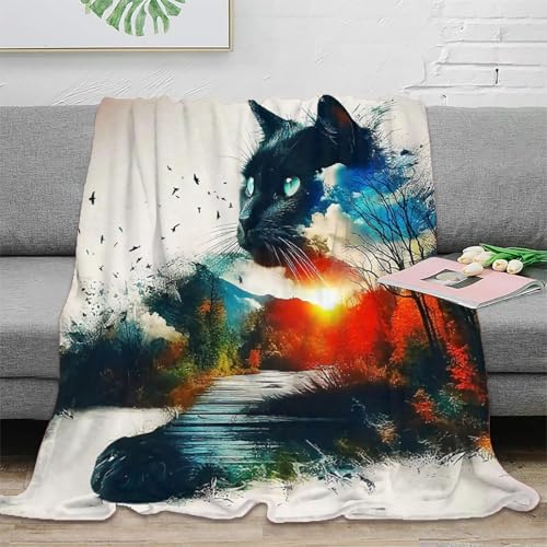 Couverture lit chat en microfibre chaude et douce 180x200cm