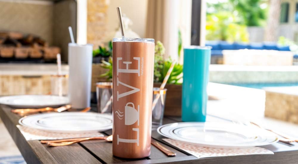 Wееklу Tор Sаlе Birthday gifts for Coffee lover| Birthday gifts for women| Coffee Lover Stainless Steel Skinny Tumbler with Lid, Straw, Brush| Gift for Women, Girl Teacher Mother, Grand Mother| Wine glass Love Coffee