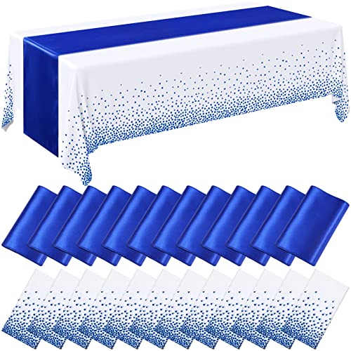 Breling 24 Packs Wedding Satin Table Runner Disposable Plastic Tablecloths 54 X 108 Inch Table Cloths For Parties Tablecloth 12 X 108 Inch Table Runners For Wedding Birthday Celebration(Royal Blue) #TOP3