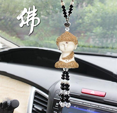 DIY Diamonds Ceramic Buddha Car Hanging Decor Ornament Rearview Mirror Beads Tassel Pendant