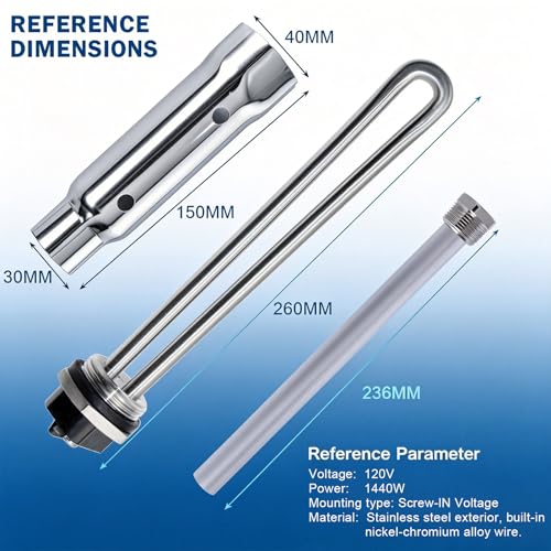 Image of RV Water Heater Element Kit Compatible with Suburban SW Series Part | Includes 520900 heating element, anode rod, 1-1 /2 inch & 1-1 /16 inch socket wrenches