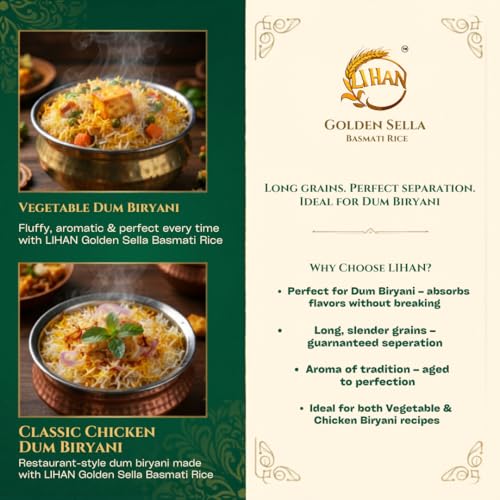 Image of Lihan Golden Sella Basmati Rice 5kg - Long Grain, Non-Sticky & Fluffy | Premium Aromatic Rice for Biryani & Daily Meals | 1kg (Pack of 5)