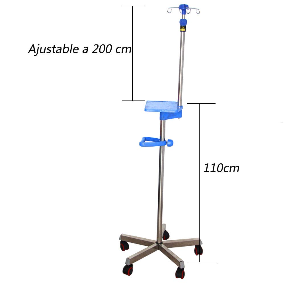 Support de perfusion avec plaque carrée, poteau à perfusion réglable en hauteur avec 5 roulettes et 4 crochets Support d'égouttement en acier inoxydable Mouvement silencieux Stable Facile à assem