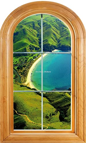 Sticker Fenêtre Trompe l'oeil déco Montagne Mer Di Voutés 36x60cm