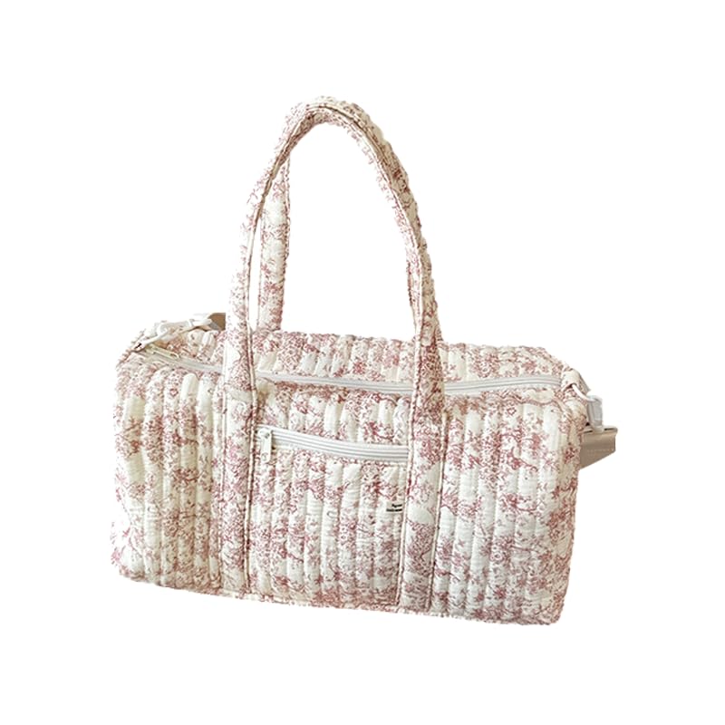 Cute Duffle Bags for Women, Floral Travel Coquette Tote Mini Quilted Gym Shoulder Purse for Travel (floral pink)