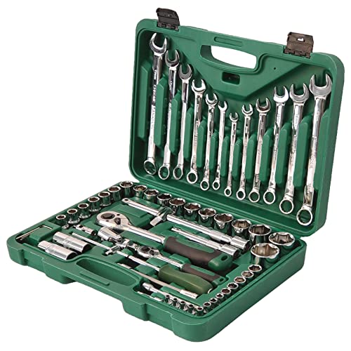 LFGUD 61-Piece Chrome Vanadium Steel Wrench Set, Complete Varieties, Efficient Ratchet, Wide Application, Warranty
