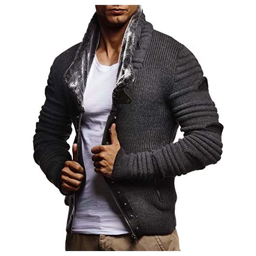 Leif Nelson Herr stickad jacka ståkrage slim fit vinter fritidsjacka sommar modern herr kofta grovstickad sweatjacka långärmad herr svart huvtröja tröja 5165, Antracit svart, XL