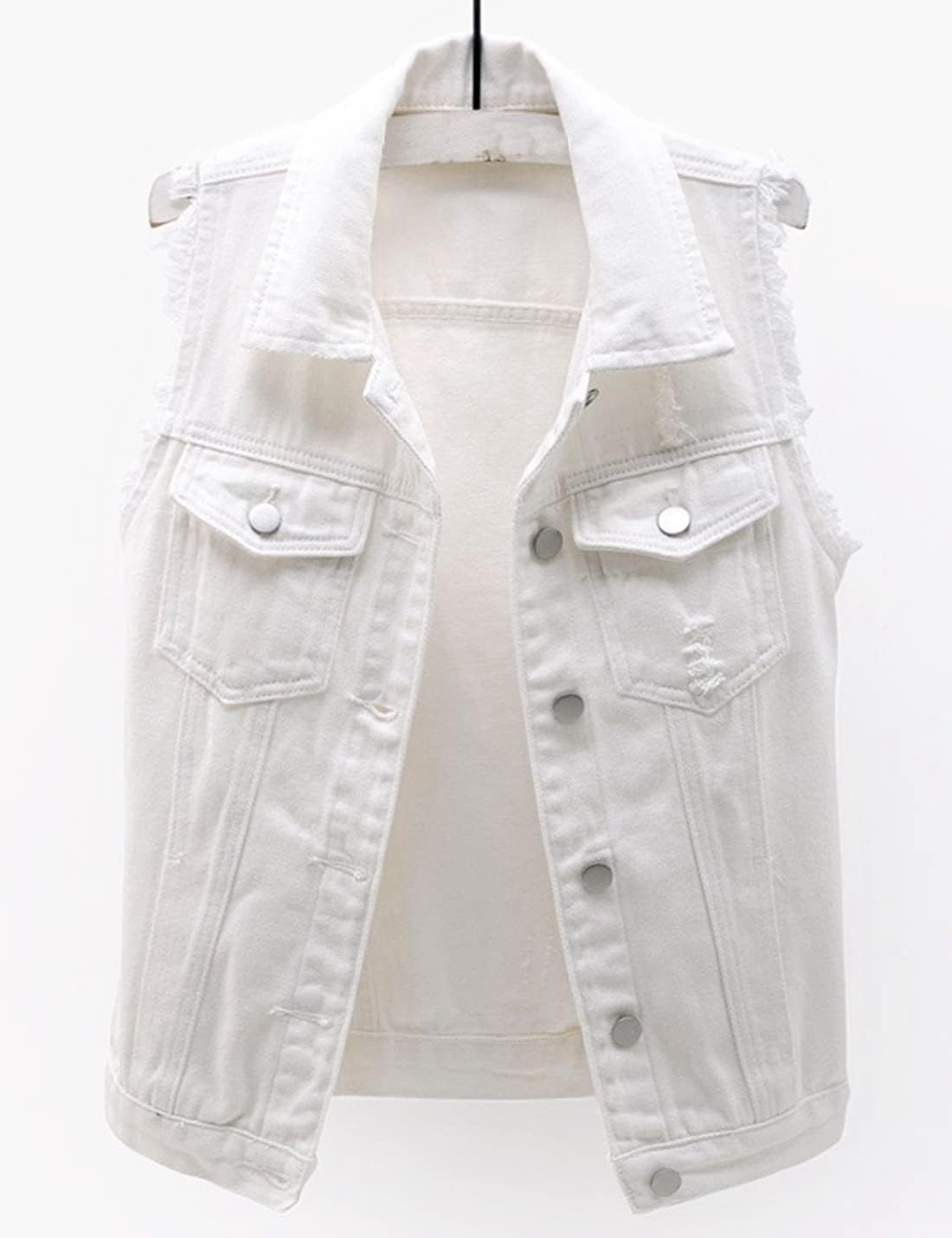 Locachy Women's Casual Denim Vest Jacket Slim Fit Sleeveless Ripped Tops - Image 3