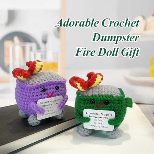 Image of Emotional Support Dumpster Fire - Positive Crochet Birthday Easter Basket Stuffers Essentials Gift for Women Men Girls Coworker Friend, Handmade Knitted Doll for Home Office Accessories Decor (Purple)