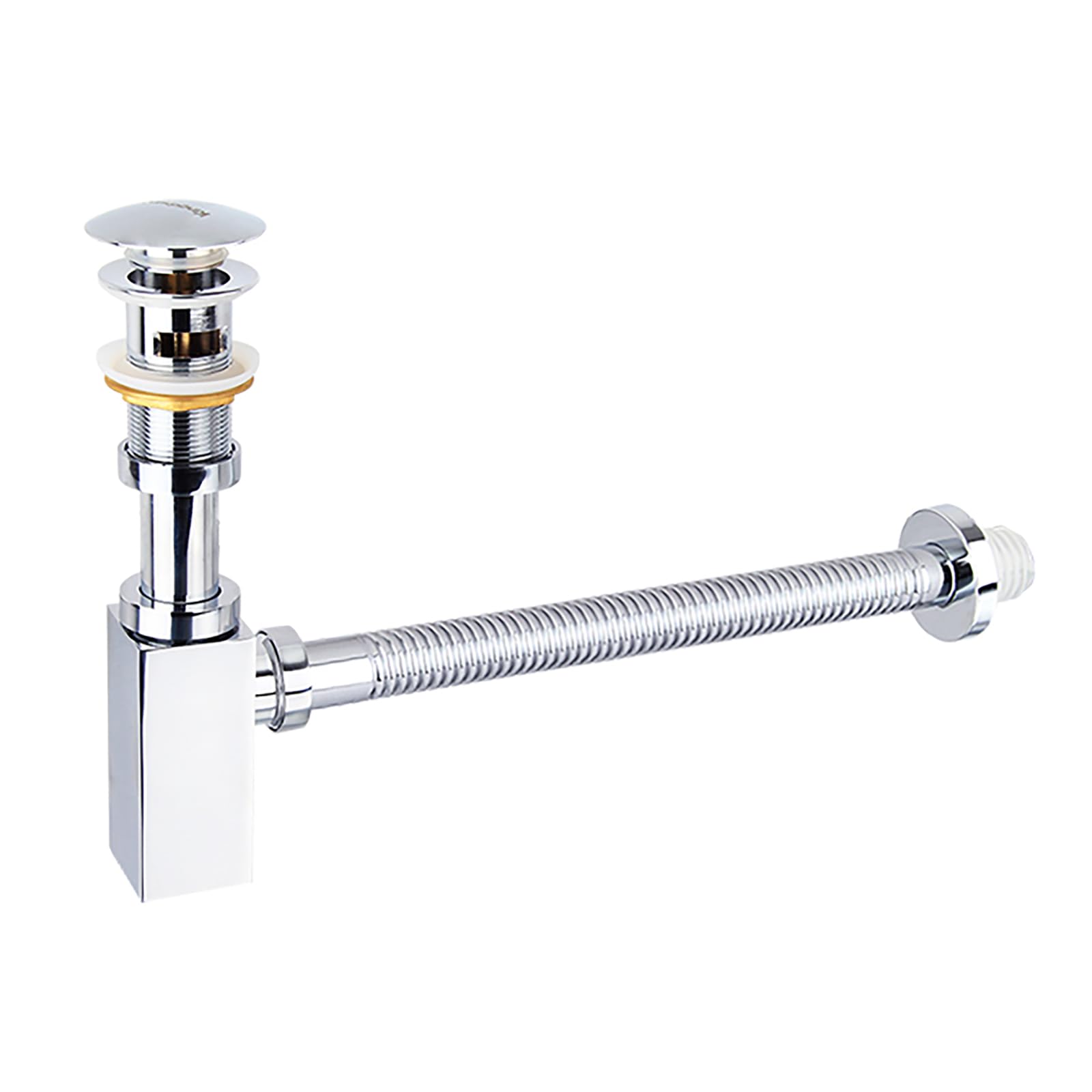 Siphon Waschbecken mit Pop Up Ablaufventil,Ablaufventil mit Überlauf,Geruchsverschluss,Höhenverstellbar,Flexibel Ausziehbar,Chrom