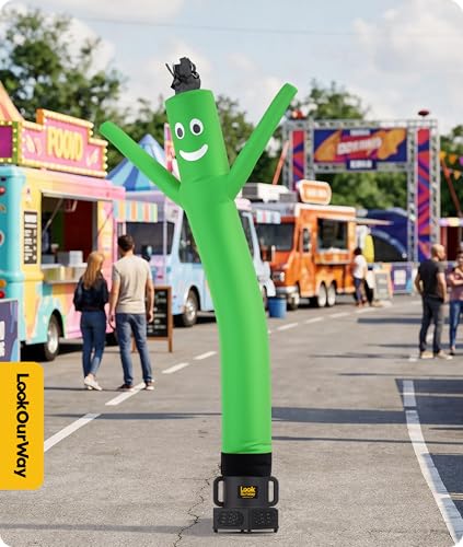 Image of LookOurWay Air Dancers Wacky Waving Inflatable Tube Man Attachment - 7 Feet Tall Advertising Air Dancer Waving Man Inflatable Tube Guy - Blower Not Included - Green