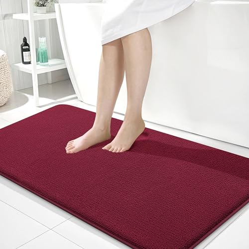 Image of OLANLY Thick Memory Foam Bathroom Runner Rugs 44x24, Extra Soft Absorbent Long Bath Rug, Quick Dry, Non-Slip, Machine Washable Bath Mats for Bathroom, Tub and Shower, Home Decor Accessories, Burgundy